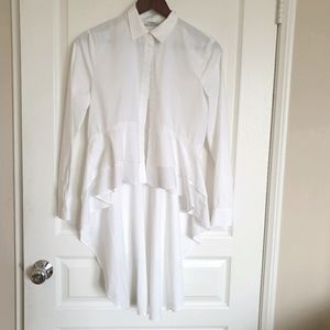 Zara Woman White Poplin High Low Blouse